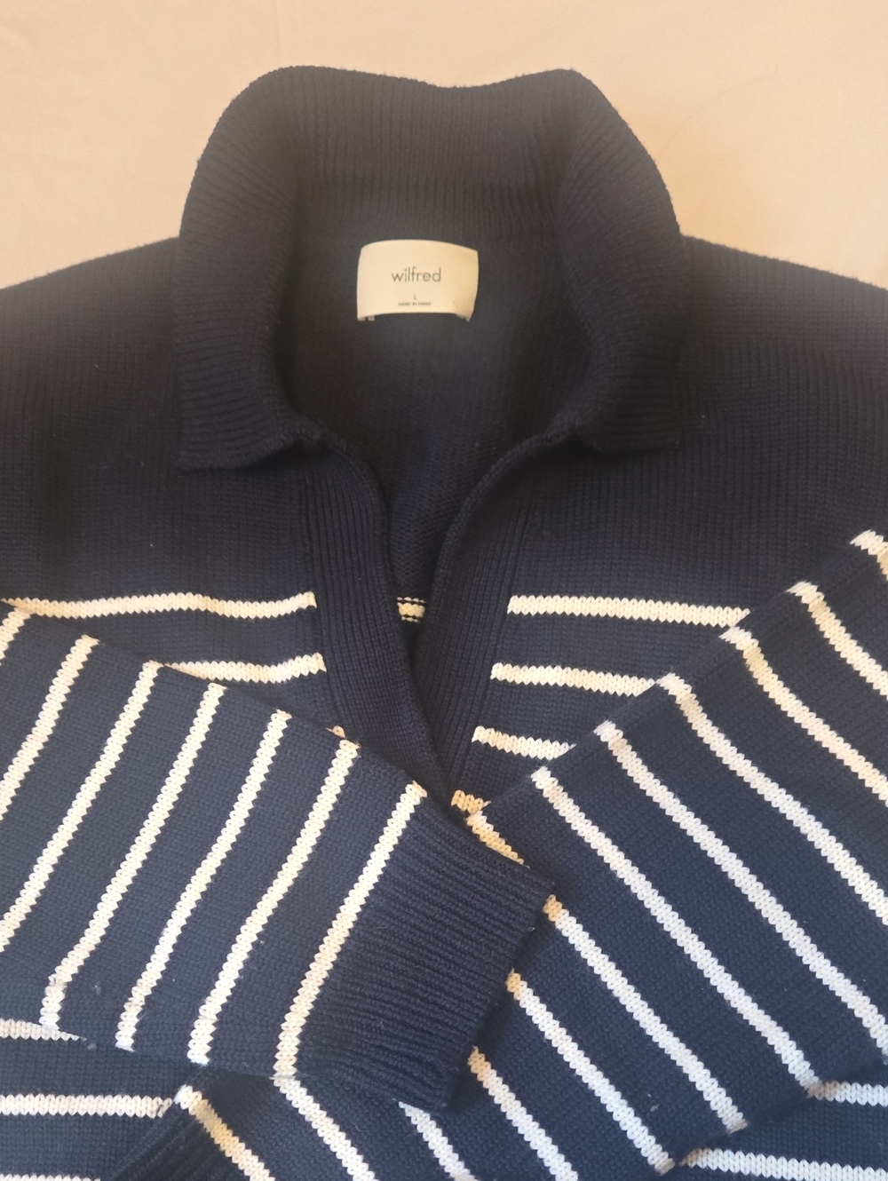 Wilfred Aritzia Clara Relaxed Merino Wool Collared V Neck Polo Stripe Sweater L